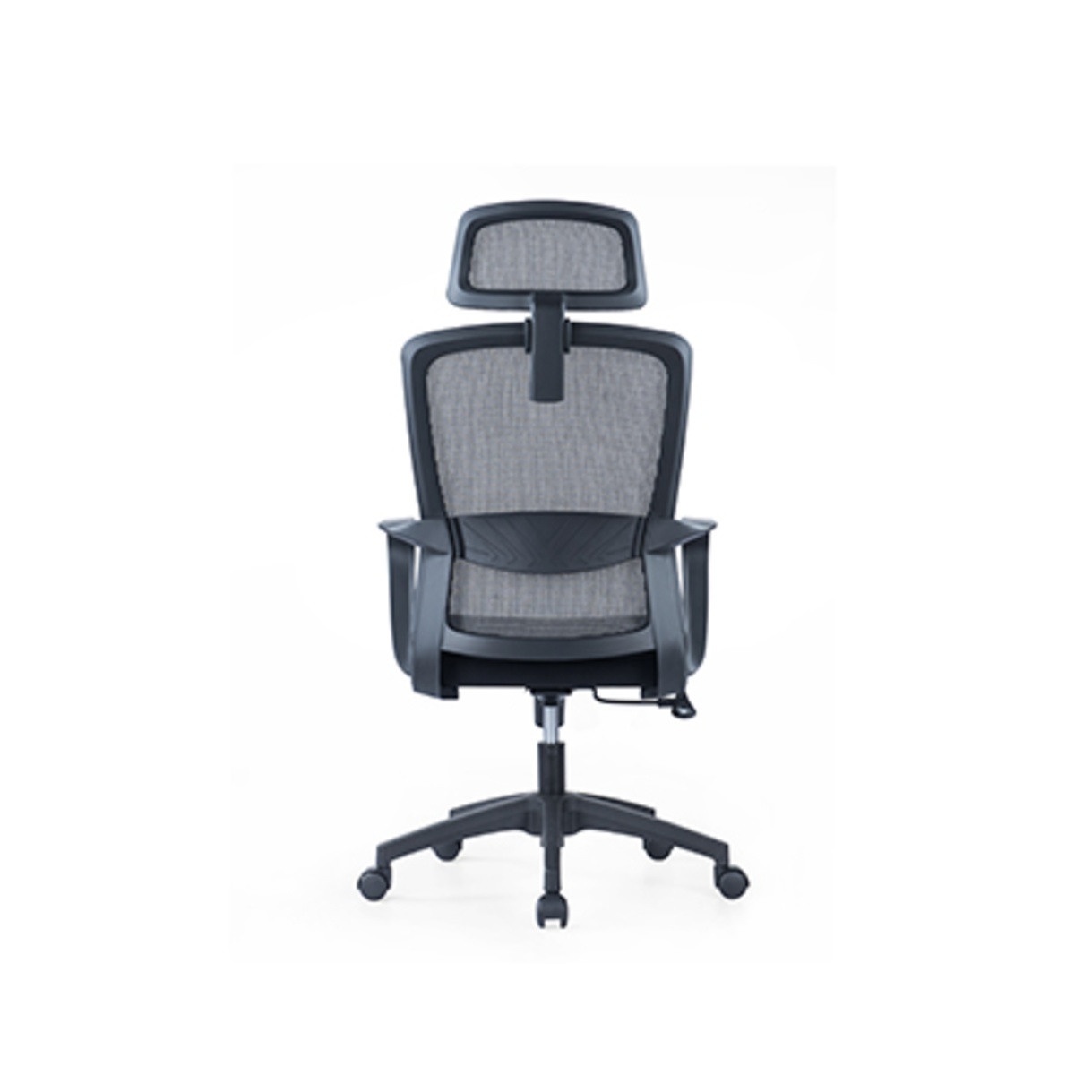 High-back mesh office chair with headrest rear view
